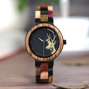 Lovers' Casual Quartz Watches Elk Design Natural Wooden Watch for Men Women with Mixed Colorful Wood Band in Gift Box - Buy From Go Fives