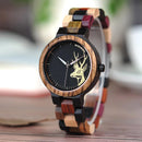 Lovers' Casual Quartz Watches Elk Design Natural Wooden Watch for Men Women with Mixed Colorful Wood Band in Gift Box - Buy From Go Fives